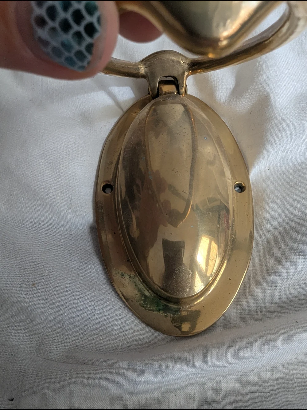 Vintage Oval Brass Heavy Door Knocker - Gold Tone